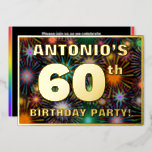 [ Thumbnail: 60th Birthday Party — Fun, Colorful Fireworks Look Invitation ]