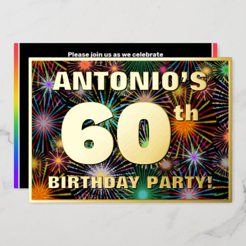 60th Birthday Party  Fun Colorful Fireworks Look Foil Invitation