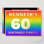 [ Thumbnail: 60th Birthday Party: Fun, Colorful Rainbow Pattern Invitation ]