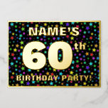 [ Thumbnail: 60th Birthday Party — Fun, Colorful Stars Pattern Invitation ]