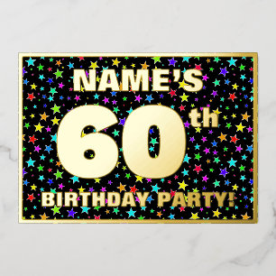 60th Birthday Party — Fun, Colorful Stars Pattern Foil Invitation