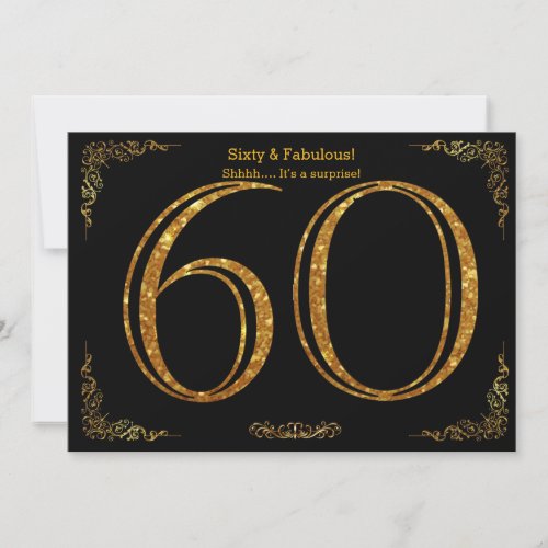 60th Birthday partyGatsby stylblack gold glitter Invitation