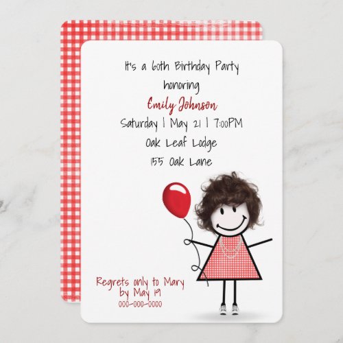 60th Birthday Party Girl with Red Balloon   Invitation