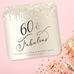 60th Birthday Party Glitter Gold  Square Paper Coaster<br><div class="desc">Elegant and chic 60th birthday party coaster featuring "60 & Fabulous" in a stylish script,  a gold faux foil background and gold faux glitter dripping from the top. You can personalize with her name and date of the party.</div>