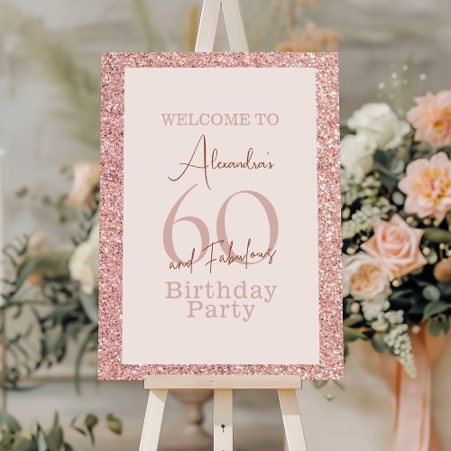 60th Birthday Party Glitter Rose Gold Pink  Foam Board