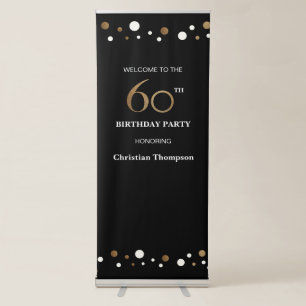 60th birthday party gold and black confetti retractable banner