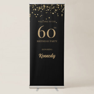 60th birthday party gold and black confetti retractable banner