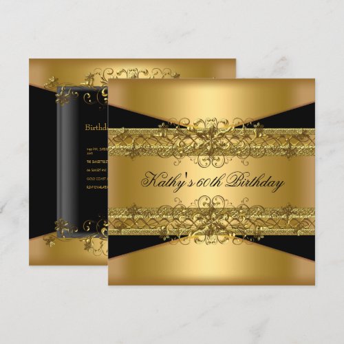 60th Birthday Party Gold Black 60 Invite