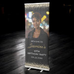 60th Birthday Party Gold Black Glitter Photo Retractable Banner<br><div class="desc">Celebrate six decades of style and success with this Gold and Black Glitter Photo Retractable Banner. Featuring a dazzling faux-gold sparkle effect on a sleek black background, it’s the perfect backdrop for an elegant and memorable 60th birthday party. Personalize it with your photo, name, and message to create a sophisticated...</div>