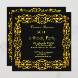 60th Birthday Party Gold Black Invitation