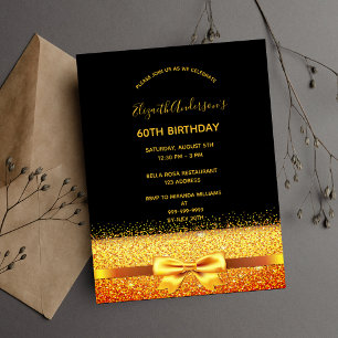 60th birthday party gold black sparkle invitation postcard
