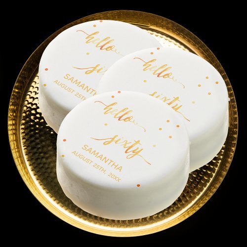 60th birthday party gold hello sixty white chocolate covered oreo