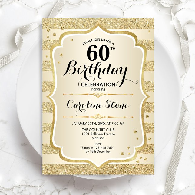 60th Birthday Party Gold Invitation (Creator Uploaded)