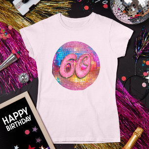 60th Birthday Party Gold Pink Glitter Disco Ball T-Shirt