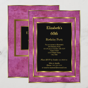 60th Birthday Party Gold Purple Black  Invitation