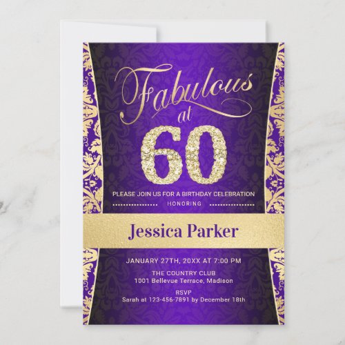 60th Birthday Party _ Gold Purple Invitation