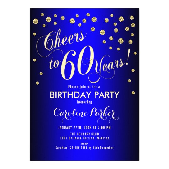 60th Birthday Party - Gold Royal Blue Invitation | Zazzle.com