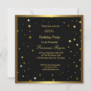60th Birthday Party Gold Stars Black Invitation