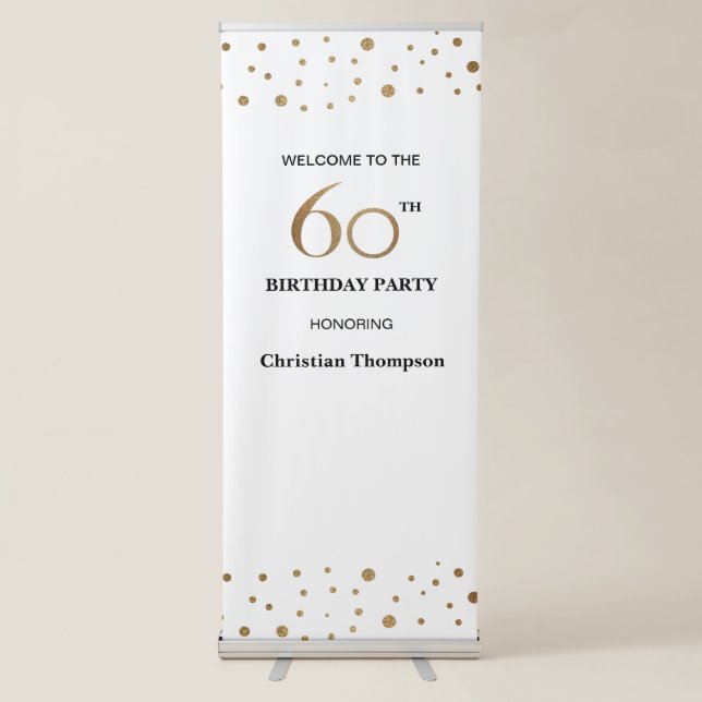 60th birthday party gold White confetti Rollup Retractable Banner (Front)