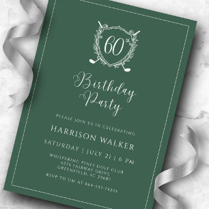 60th Birthday Party Golf Crest Elegant Script Sage Invitation