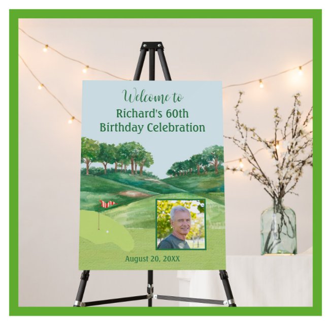 60th Birthday Party Golf Men's Photo Welcome   Foam Board (Creator Uploaded)
