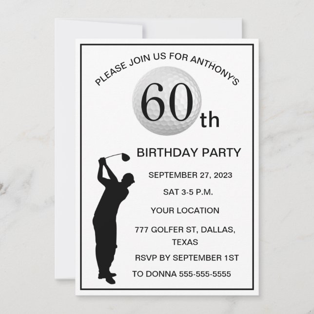 60th Birthday Party Golfer Black Par Dad Golf Invitation (Front)
