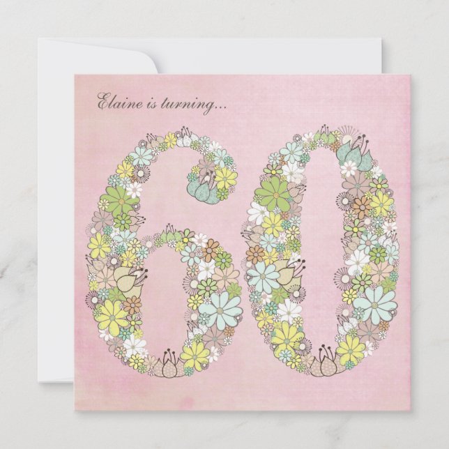 60th Birthday Party Green Blooms Custom Invitation (Front)