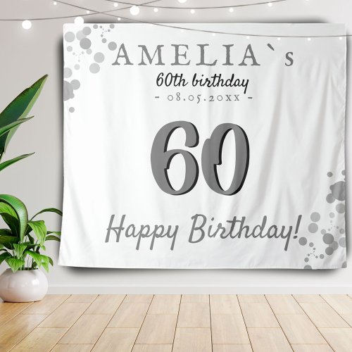 60th Birthday Party Grey White Backdrop