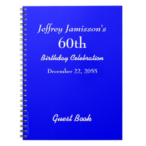 60th Birthday Party Guest Book Blue Notebook 