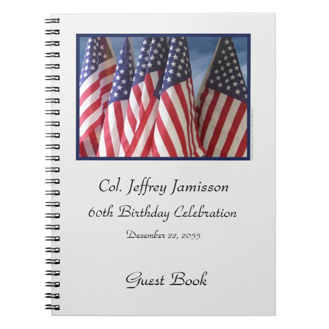 60th Birthday Party Guest Book, Flags, Name Spiral Notebook (Front)