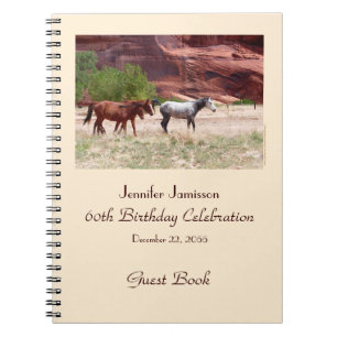 60th Birthday Party Guest Book, Horses in Canyon Notebook