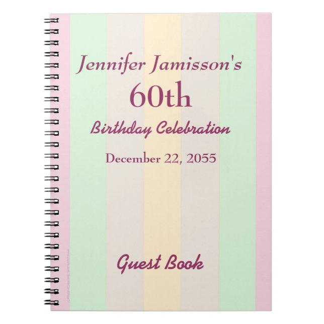 60th Birthday Party Guest Book Pastel, Name (Front)