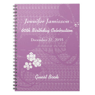 60th Birthday Party Guest Book Purple White Floral
