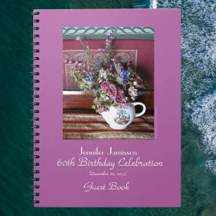 60th Birthday Party Guest Book, Vintage Teapot Notebook