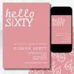 60th Birthday Party Hello Sixty Modern Pink Invitation<br><div class="desc">Say "hello to sixty" with this modern and stylish adult birthday party invitation. The pink background perfectly complements the white text and the candle detail, adding a touch of class to the design. The casual text conveys a sense of excitement for the upcoming celebration. This contemporary and minimal invitation is...</div>