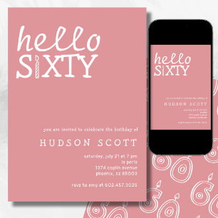 60th Birthday Party Hello Sixty Modern Pink Invitation