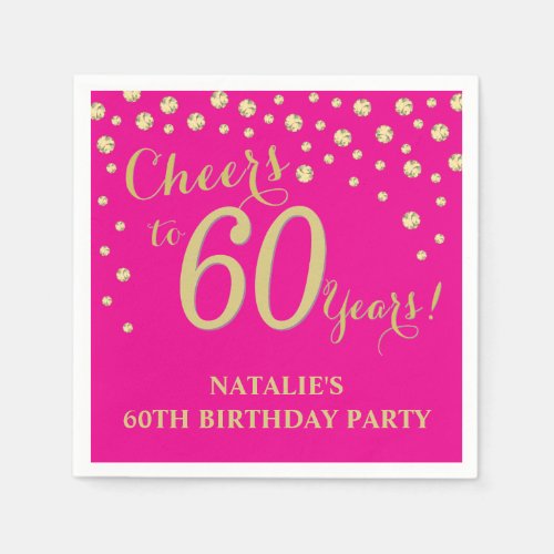 60th Birthday Party Hot Pink and Gold Diamond Napkins