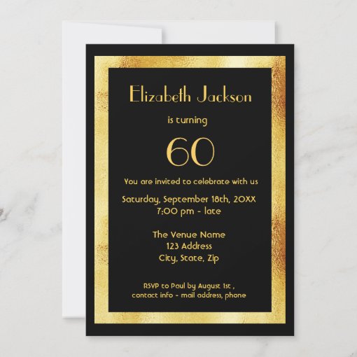 60th birthday party invitation card black and gold | Zazzle