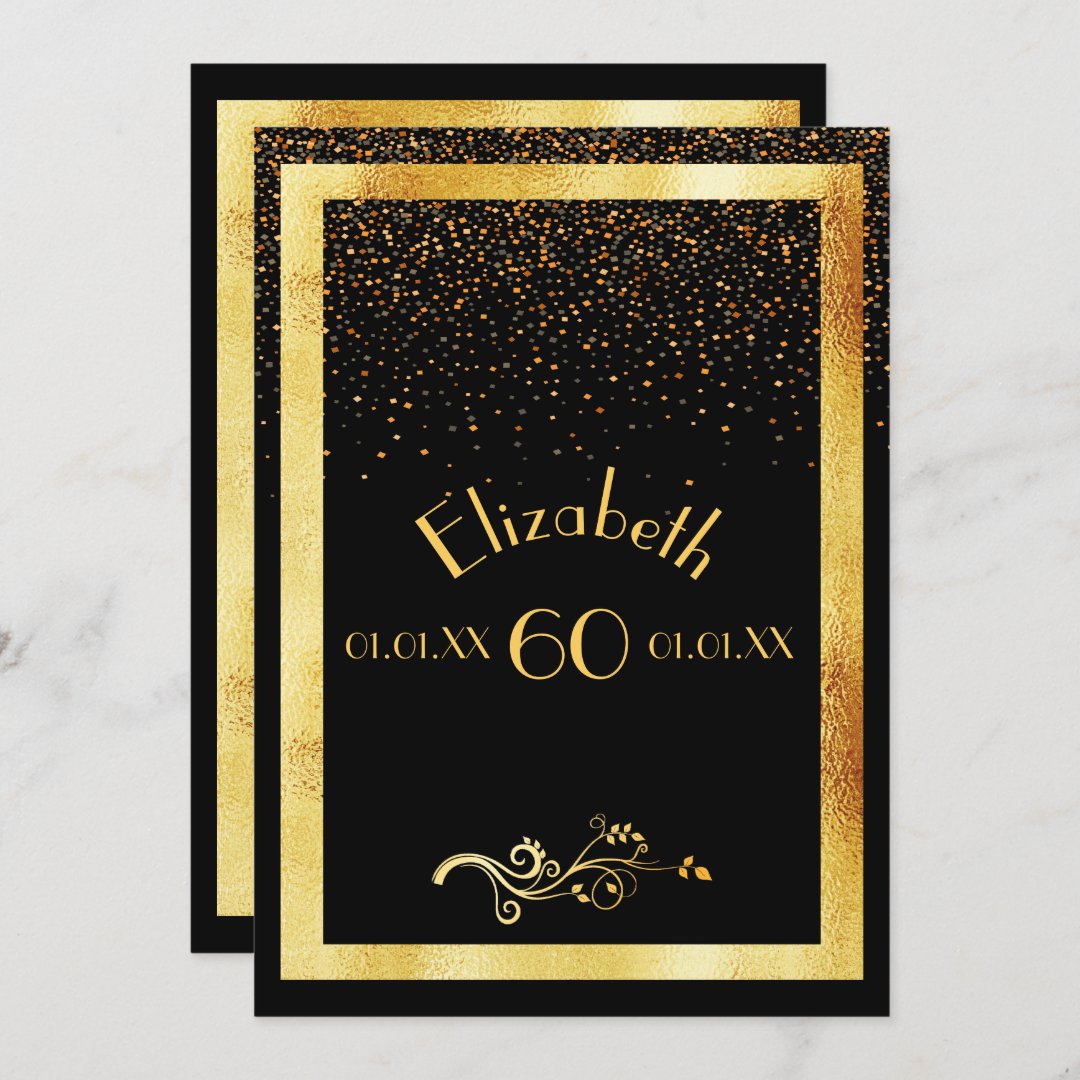 60th birthday party invitation card black and gold | Zazzle