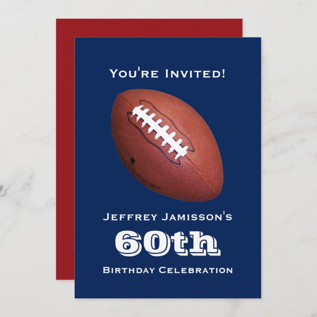 60th Birthday Party Invitation, Football, Blue Invitation (Front/Back)