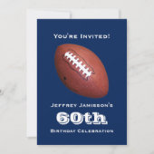 60th Birthday Party Invitation, Football, Blue Invitation (Front)