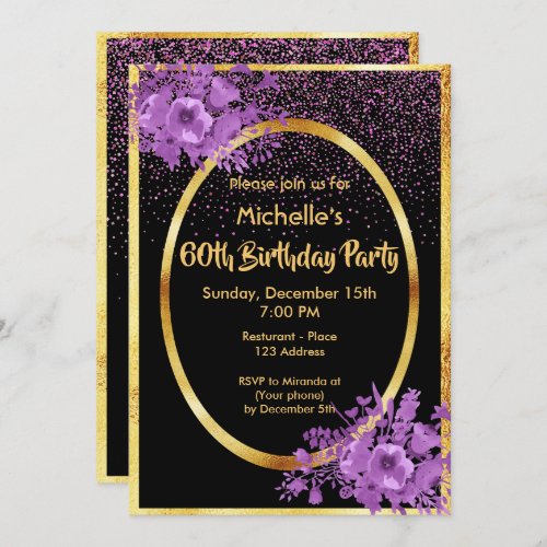 60th birthday party invitation gold and black