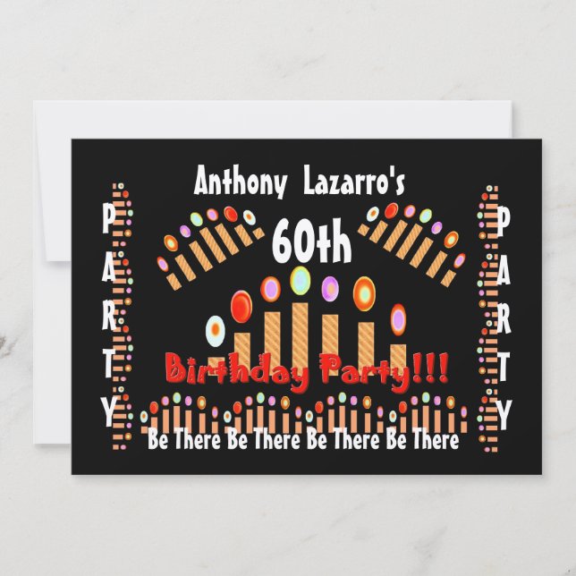 60th Birthday Party Invitation - Gold Candles (Front)