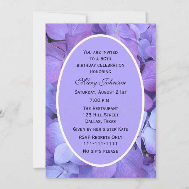 60th Birthday Party Invitation Hydrangea (Front)