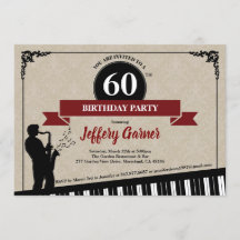 60th birthday party invitation Jazz music theme