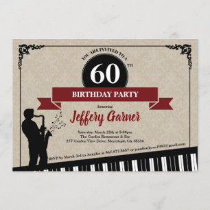 60th birthday party invitation Jazz music theme
