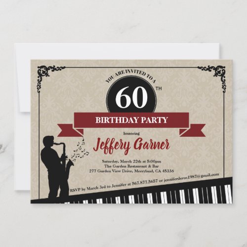 60th birthday party invitation Jazz music theme