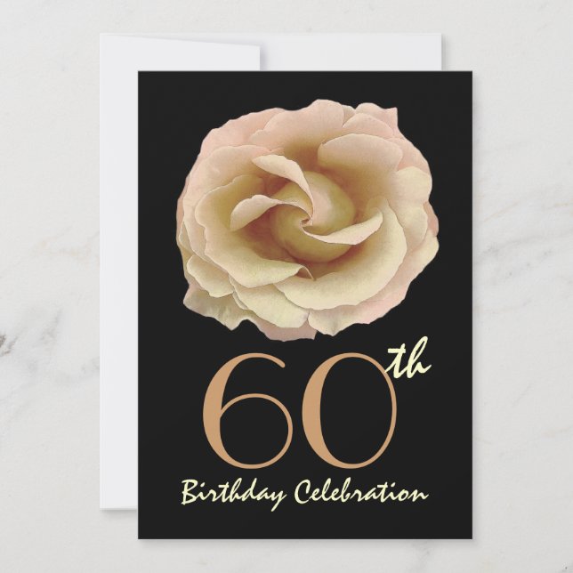60th Birthday Party Invitation Large Gold Rose (Front)