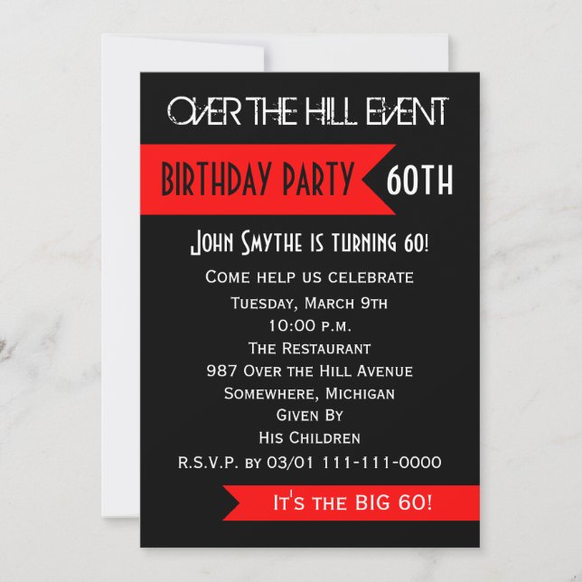 60th Birthday Party Invitation Over the Hill (Front)