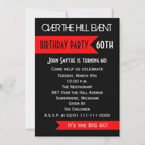 60th Birthday Party Invitation Over the Hill